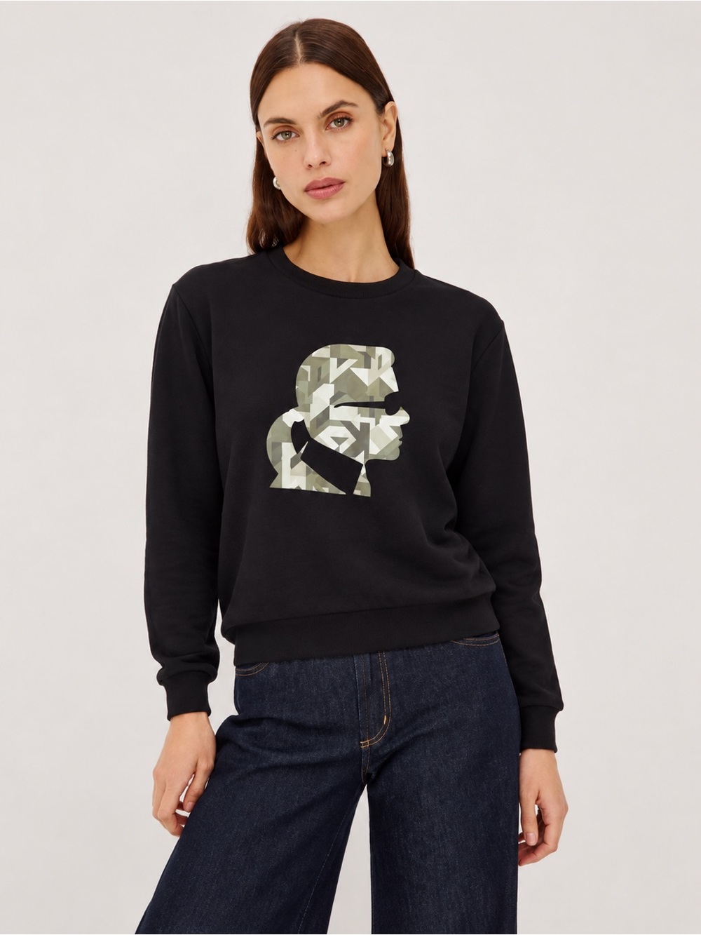 Karl Lagerfeld Black Logo Graphic Crewneck Sweatshirt Zip Cuff Sz S